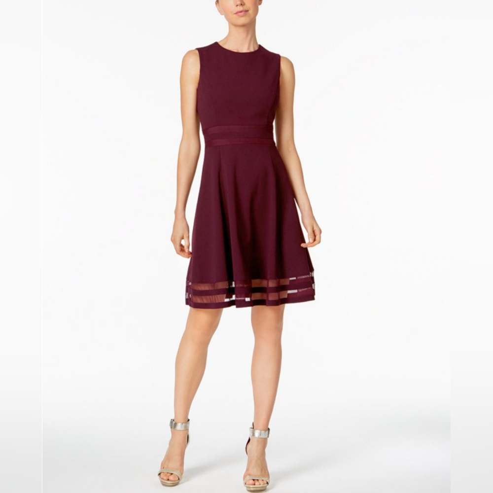 Calvin Klein Burgundy Fit & Flare Dress ✨